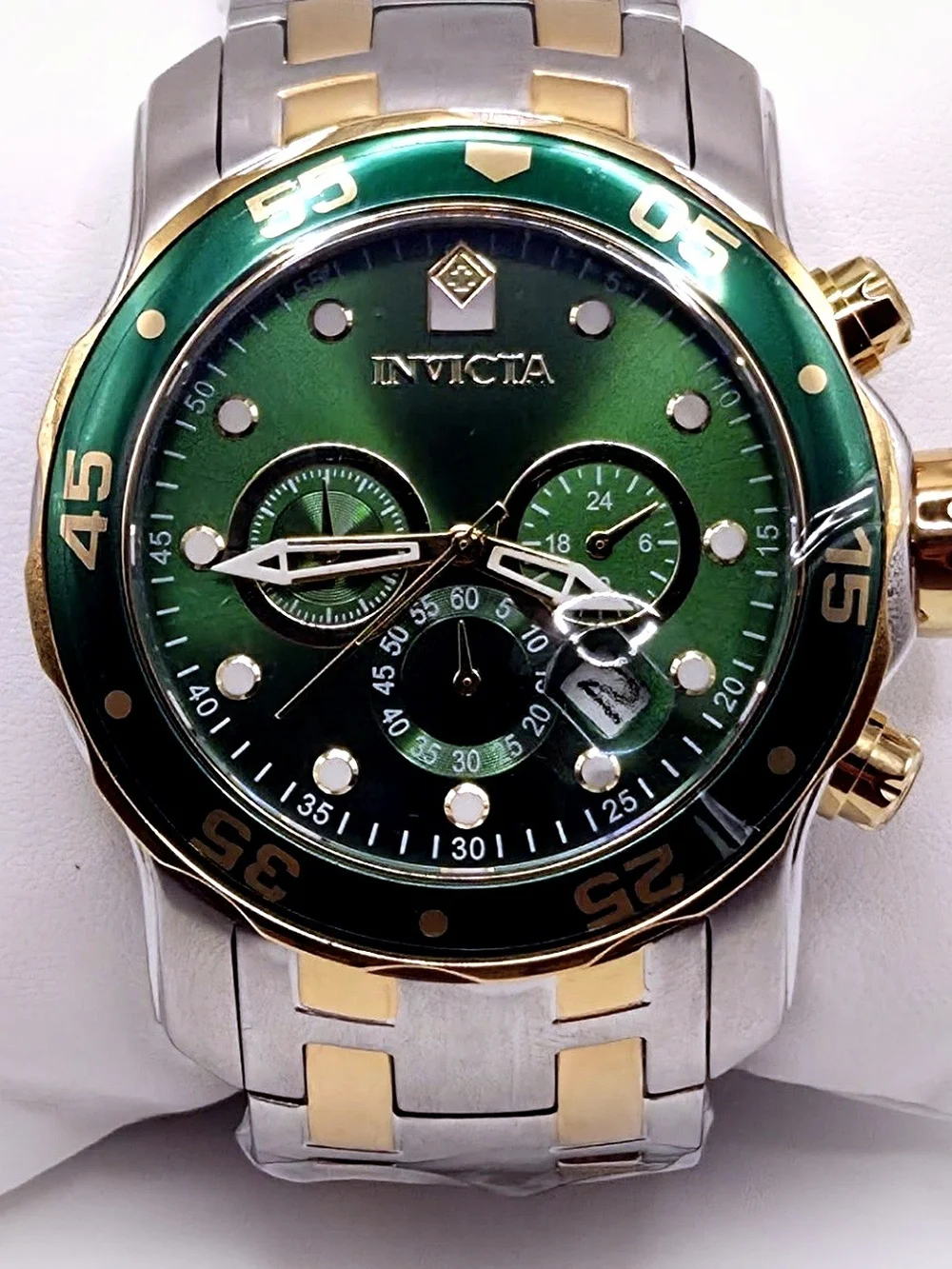 Invicta Green Dial Two-Tone Stainless Chronograph Watch